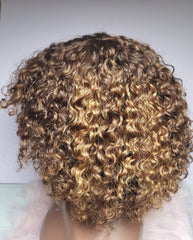 Luxurious highlight 10" bob curly pure human hair wig